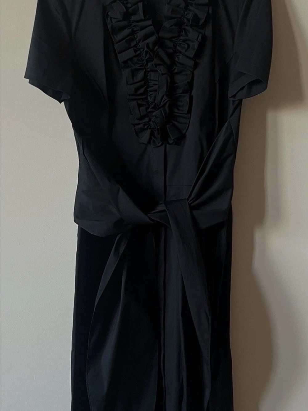 LAFAYETTE 148 Ruffle Neck Buttons Up Shirt Dress Sz 6 Black